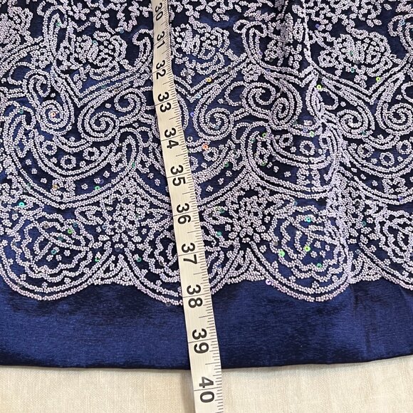 Leslie Fay Blue Fit & Flare Dress 16 Paisley Hem Sleeveless Party Made in USA - Picture 8 of 10